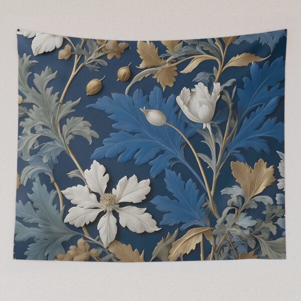 Item preview, Navy & Gold Floral A William Morris Inspired Design designed and sold by Tamas Das.