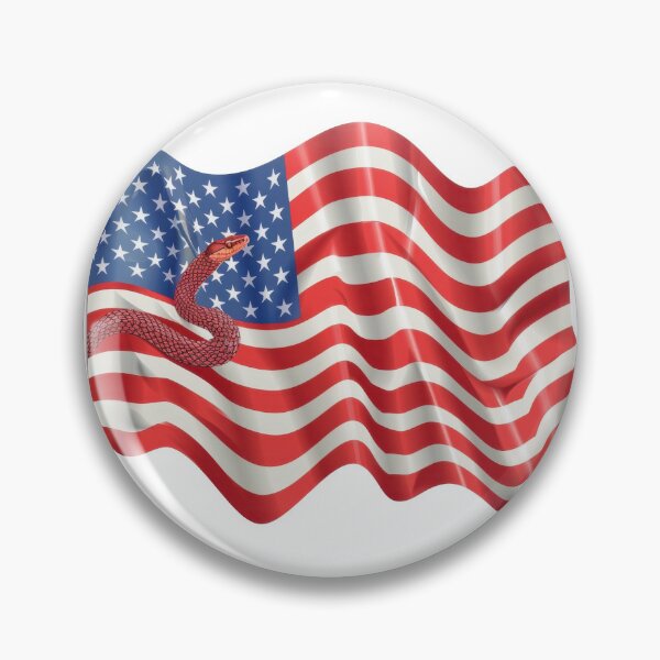 Item preview, A United States flag with a coiled snake, symbolizing vigilance and preparedness, waving in the breeze against a clear sky. designed and sold by kitidach-create.