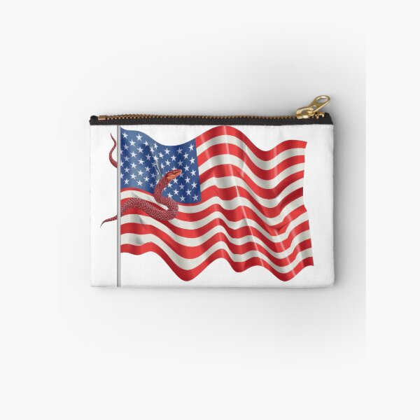 Item preview, A United States flag with a coiled snake, symbolizing vigilance and preparedness, waving in the breeze against a clear sky. designed and sold by kitidach-create.