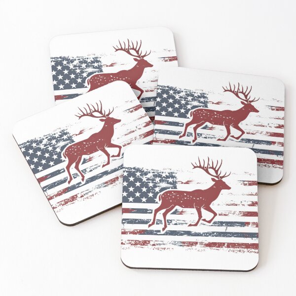 Item preview, Abstract American flag design with a deer silhouette. Patriotic illustration with red, white, and blue colors. Rustic texture. designed and sold by kitidach-create.