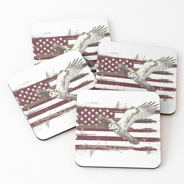 Item preview, Abstract American flag with a flying owl symbolizing freedom and patriotism in a grunge artistic style. designed and sold by kitidach-create.