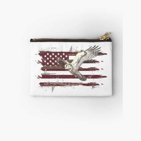 Item preview, Abstract American flag with a flying owl symbolizing freedom and patriotism in a grunge artistic style. designed and sold by kitidach-create.