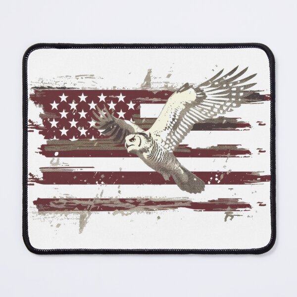 Item preview, Abstract American flag with a flying owl symbolizing freedom and patriotism in a grunge artistic style. designed and sold by kitidach-create.