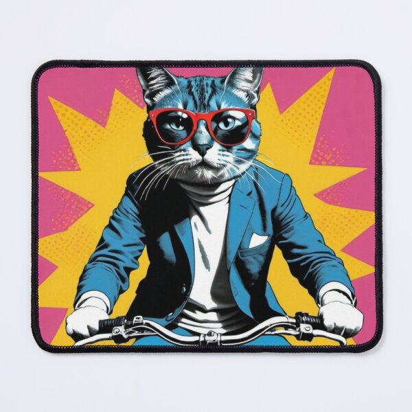 Artikelvorschau, Stilvolle Katze fährt Fahrrad – Bearbeitete KI-generierte Kunst entworfen und verkauft von Frostp.