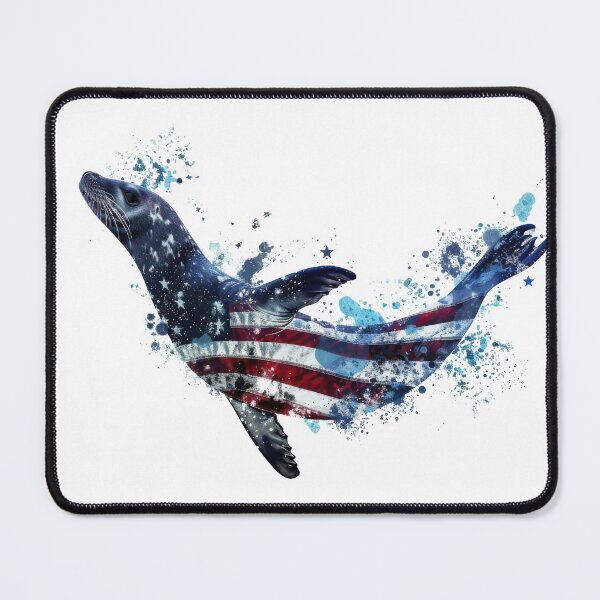 Item preview, Abstract seal illustration with United States flag theme, blending aquatic and national symbolism in a dynamic artistic style. designed and sold by kitidach-create.