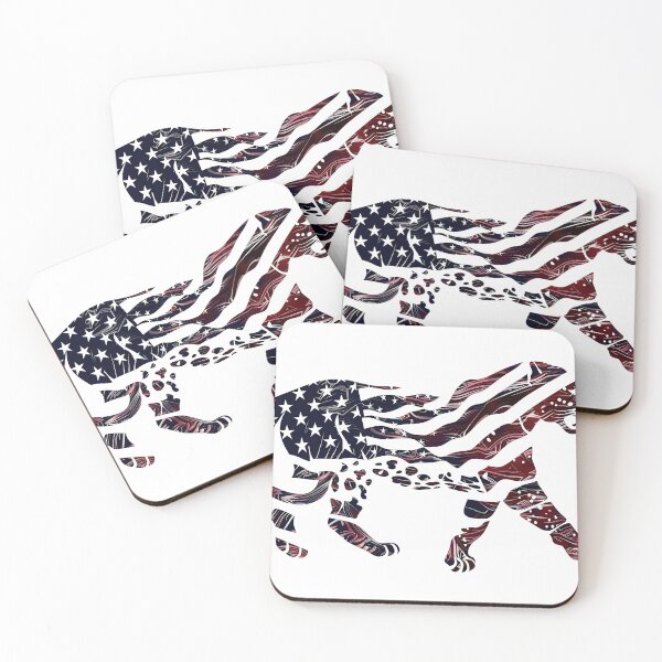 Item preview, Abstract silhouette of a tiger walking, filled with an American flag pattern, symbolizing strength and patriotism. designed and sold by kitidach-create.