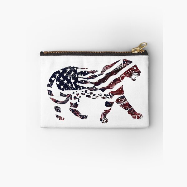 Item preview, Abstract silhouette of a tiger walking, filled with an American flag pattern, symbolizing strength and patriotism. designed and sold by kitidach-create.