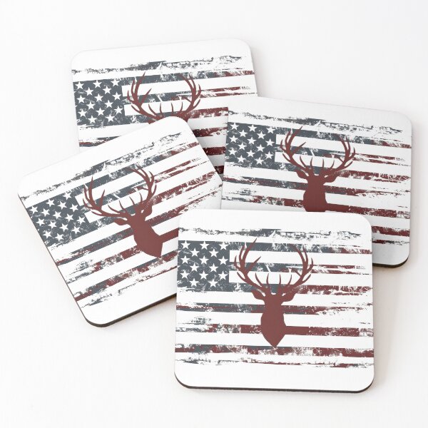 Item preview, American flag silhouette with a deer head in the center, representing patriotism, wildlife, and rustic design elements. designed and sold by kitidach-create.