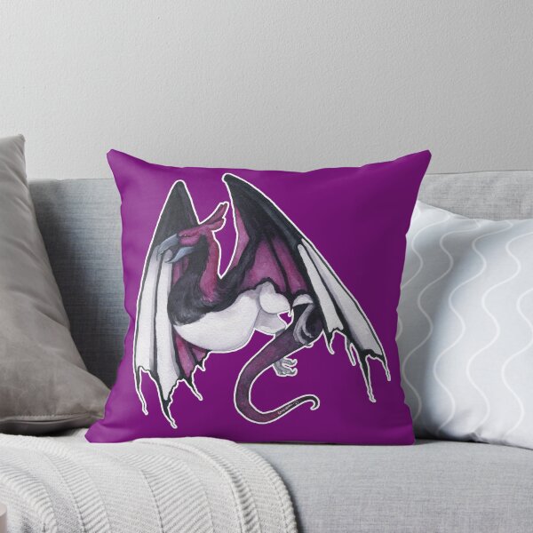 Ace Magpie Dragon on Purple | Asexual Pride Dragon Throw Pillow