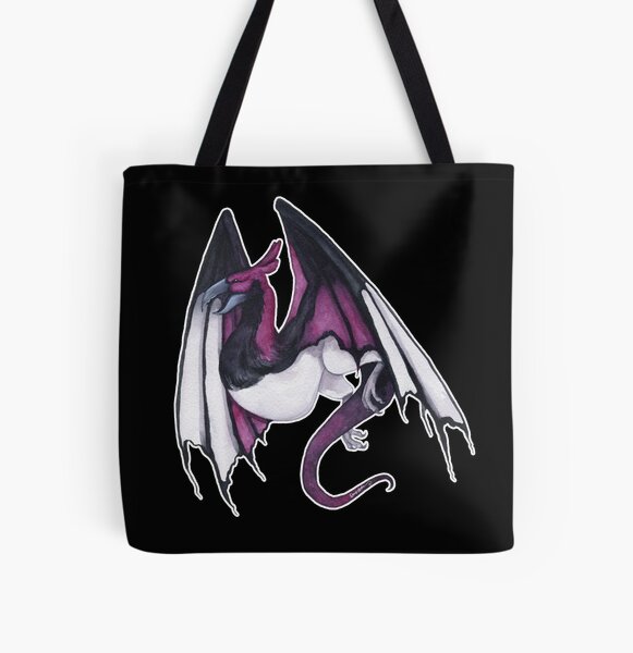 Ace Magpie Dragon on Black | Asexual Pride Dragon All Over Print Tote Bag