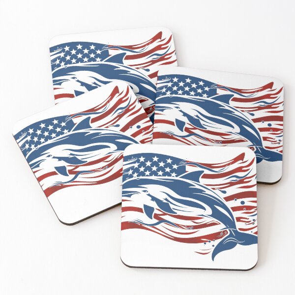 Item preview, American flag with dolphin illustration, representing patriotism and marine life. Perfect for celebrating national holidays with a coastal theme. designed and sold by kitidach-create.