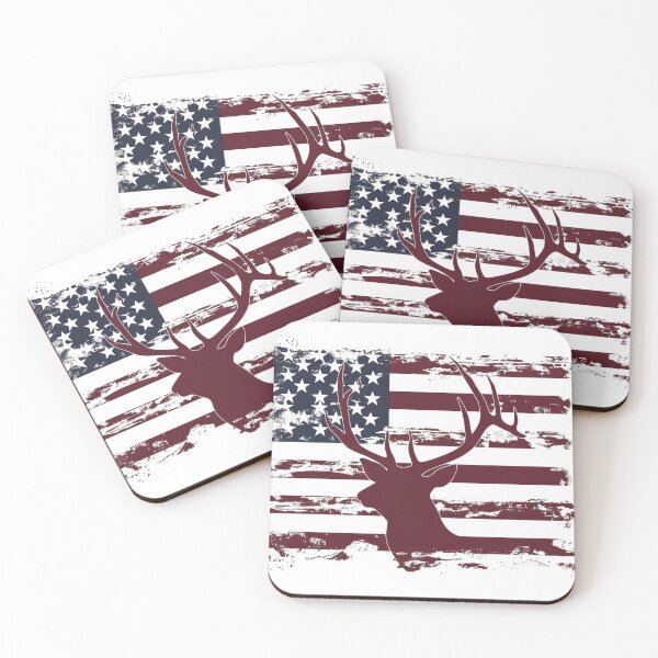 Item preview, An artistic American flag with a deer silhouette overlay, representing patriotism and wildlife. designed and sold by kitidach-create.