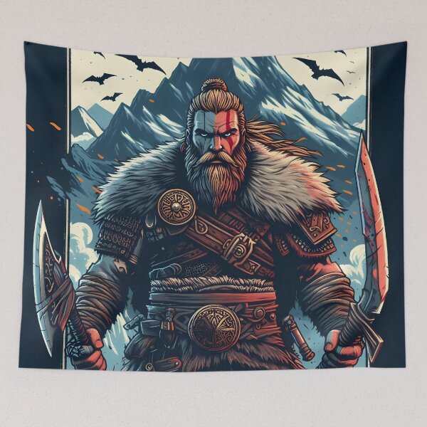 Item preview, Viking with two axes, illustration style designed and sold by Salimgor Hangaround Music.