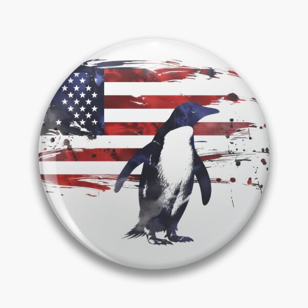 Artikelvorschau, Ein künstlerischer Pinguin steht vor einer abstrakten Kulisse mit amerikanischer Flagge. Kreative Mischung aus Wildtieren und patriotischen Themen. entworfen und verkauft von kitidach-create.