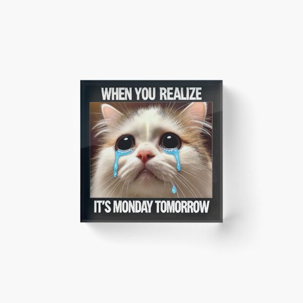 Item preview, Crying Cat Meme - When You Realize It's Monday Tomorrow designed and sold by CatmemesArt.
