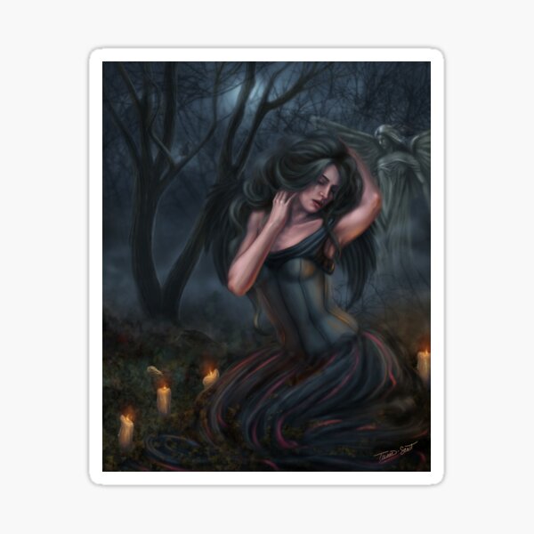 Death - Dark Fallen Angel in Cemetery Sticker