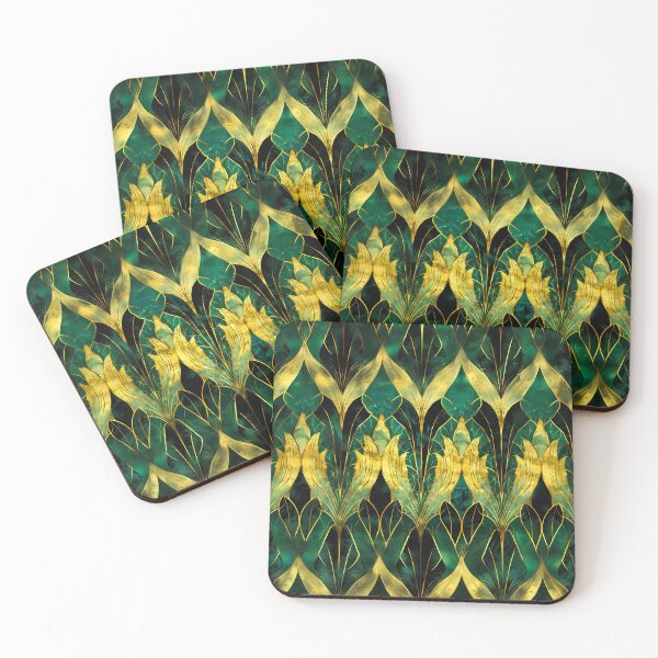 Item preview, Dark Green Leaves Pattern, Gatsby Glamour Dark Green Gold designed and sold by Vic Torys ☆.