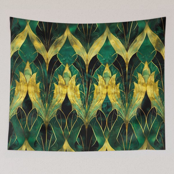 Item preview, Dark Green Leaves Pattern, Gatsby Glamour Dark Green Gold designed and sold by Vic Torys ☆.