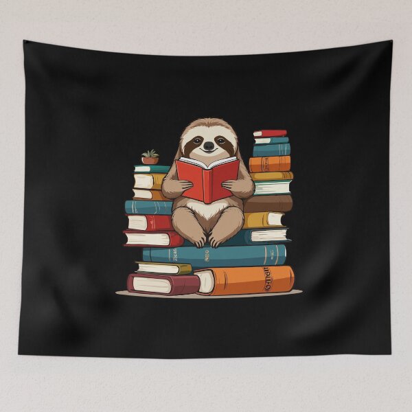 Item preview, Cute Bookworm Lazy Sloth Reading Illustration designed and sold by LuminOrb.