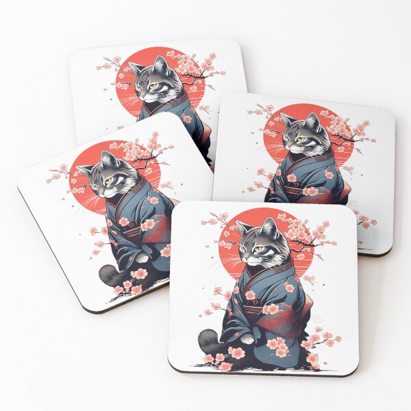 Item preview, Japanese cat in a kimono with sakura blossom designed and sold by gillonzpw31.