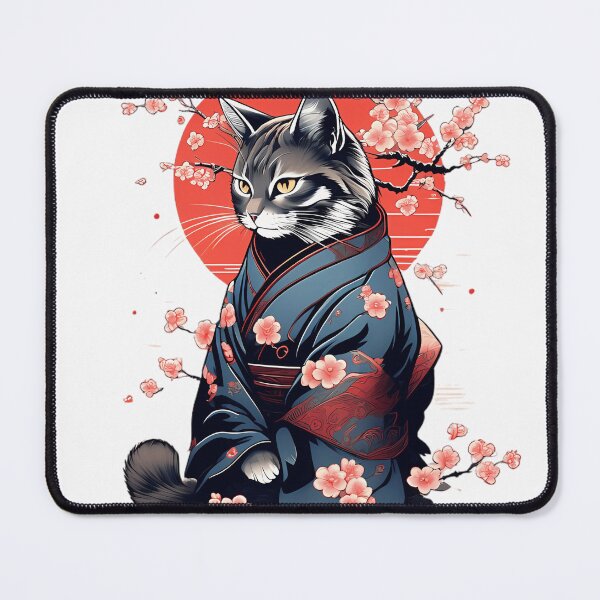 Item preview, Japanese cat in a kimono with sakura blossom designed and sold by gillonzpw31.
