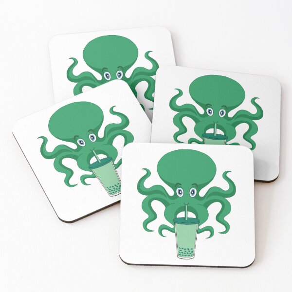 Item preview, Dark green Octopus Drinking Bubble Tea designed and sold by UniqueDesignHub.