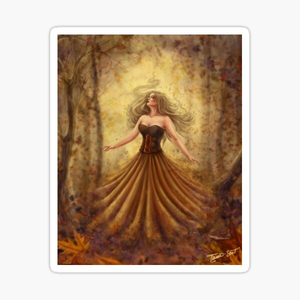 Breath of Autumn - Magical Autumn Woman Casting Magic Spell Sticker