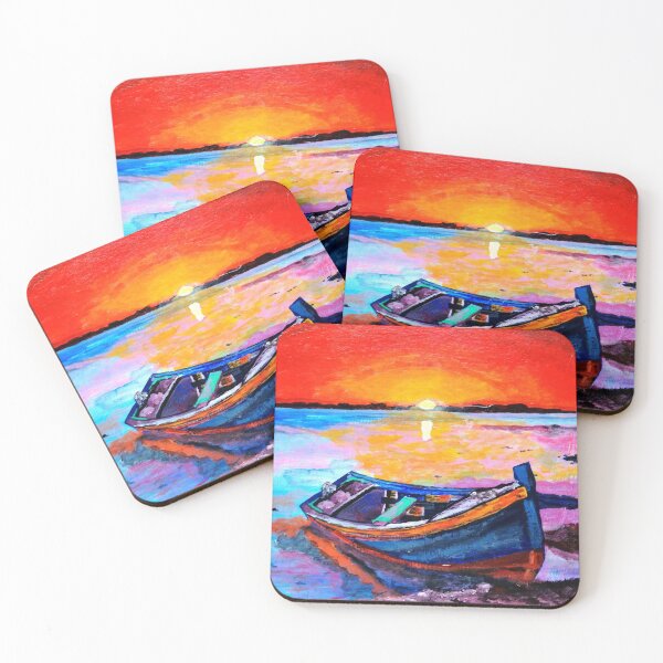 Item preview, boat at sunset, painting, art, sea designed and sold by DonnaBlankaArt.