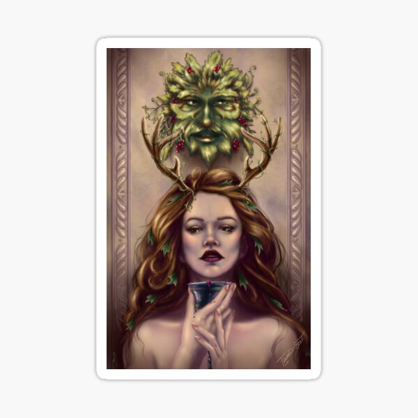 Abundance - Wine Goddess with Goblet and Green Man Sticker