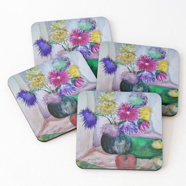 Item preview, still life, bouquet with asters, watercolor, drawing, art designed and sold by DonnaBlankaArt.
