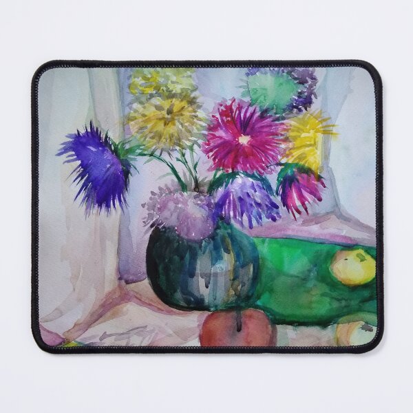 Item preview, still life, bouquet with asters, watercolor, drawing, art designed and sold by DonnaBlankaArt.