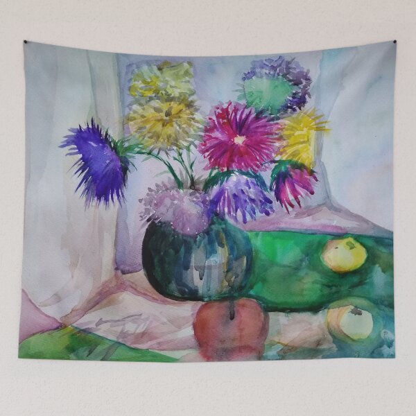 Item preview, still life, bouquet with asters, watercolor, drawing, art designed and sold by DonnaBlankaArt.