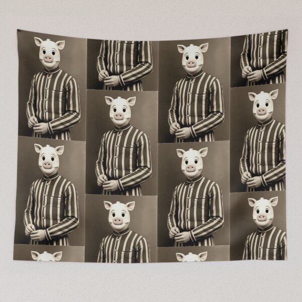 Item preview, Sepia Pig Mask Man in Striped Prison Jumpsuit | Digital Art designed and sold by patrickcallan.