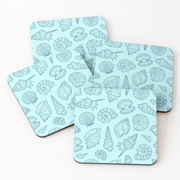 Item preview, Seamless Monochrome Seashell Line Art Pattern on Aqua Blue Background designed and sold by Alex Jade.