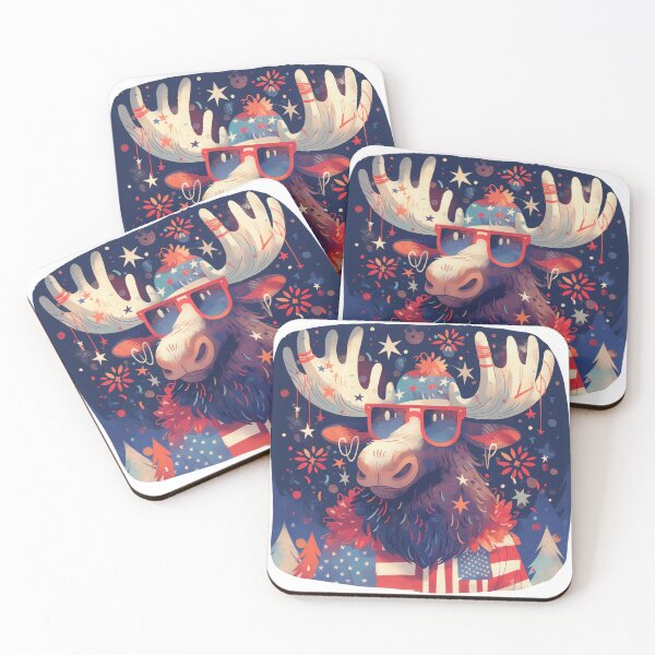 Item preview, Funny moose with American flag, Independence day, Patriotic Moose designed and sold by JoyfulNat.
