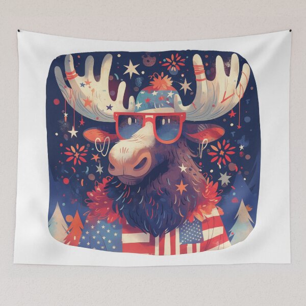 Item preview, Funny moose with American flag, Independence day, Patriotic Moose designed and sold by JoyfulNat.