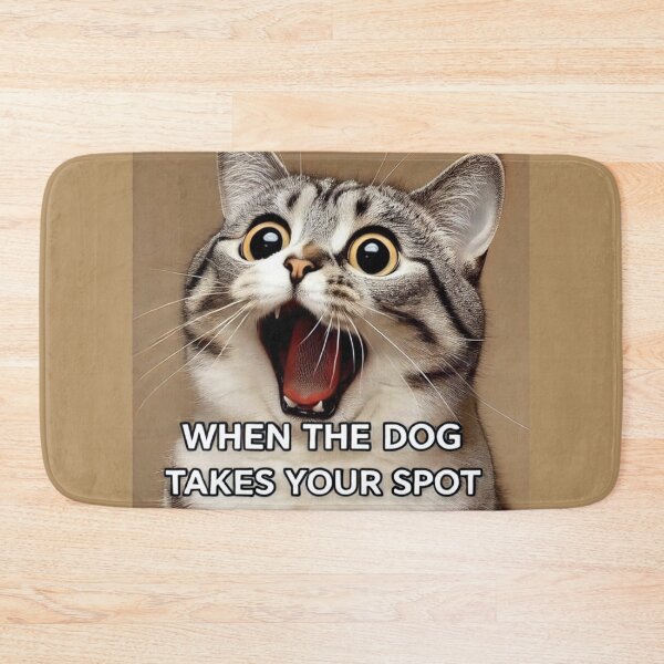 Item preview, Screaming Cat Meme - When the Dog Takes Your Spot designed and sold by CatmemesArt.