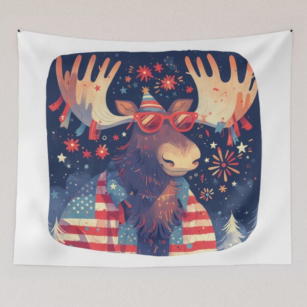 Item preview,  Funny moose with American flag, Independence day, Patriotic Moose designed and sold by JoyfulNat.