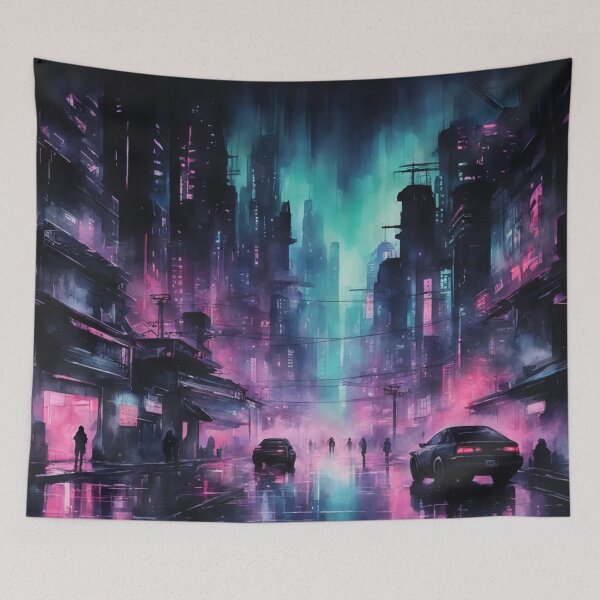 Item preview, Dark Cyberpunk Streets, Watercolour, Digital Painting designed and sold by Burn-Ego.
