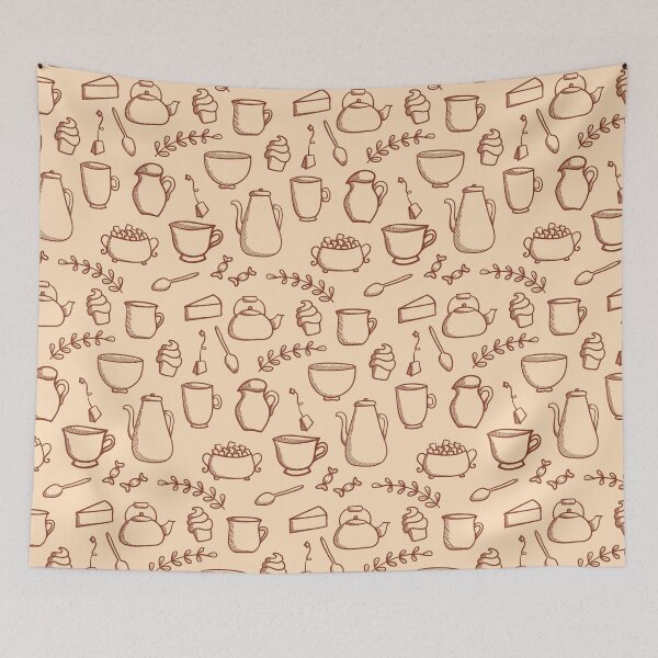 Item preview, Tea party. In engraving and doodle style, pattern designed and sold by ElenDiArt.