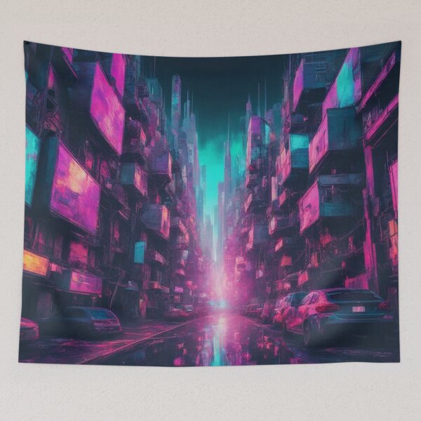 Item preview, Cyberpunk City, Psychedelic, Poster Art, Digital Painting designed and sold by Burn-Ego.