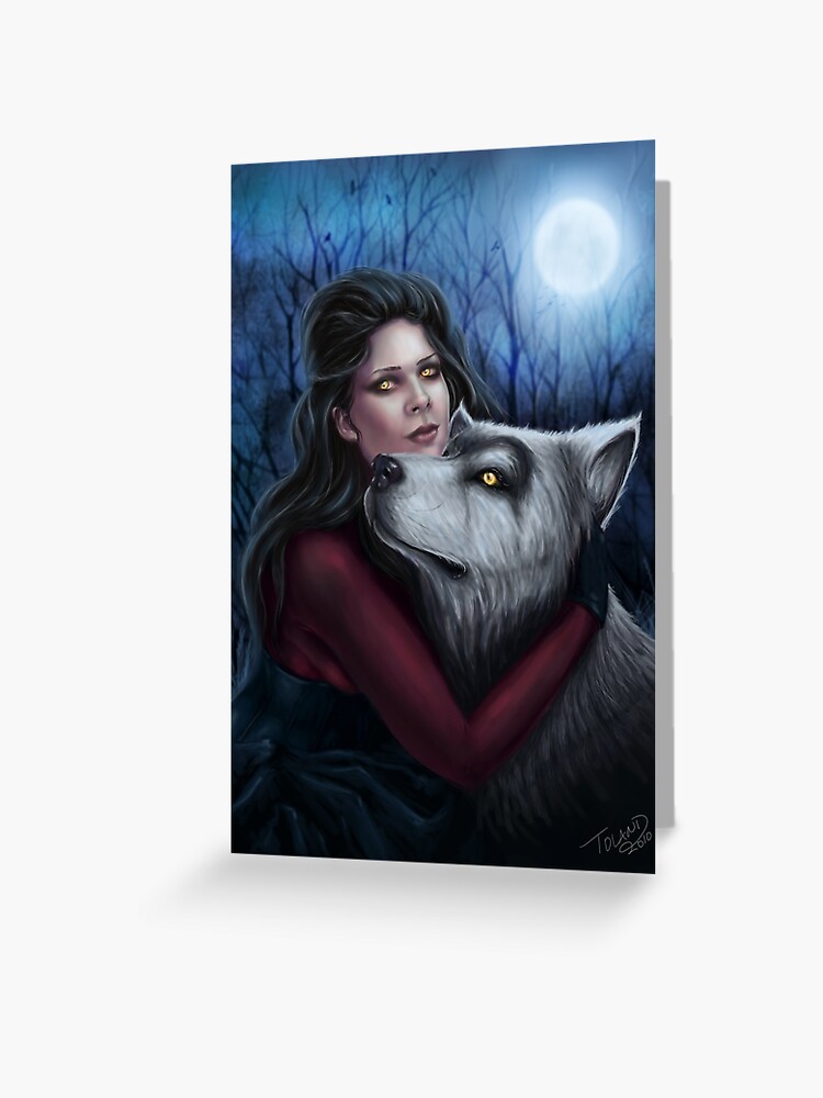 Tarjetas de felicitación «Lupa - Gótico hombre lobo Vampiro mujer con  perro» de tiffanysrealm | Redbubble