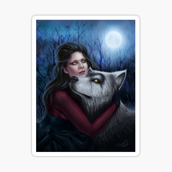 Lupa - Gothic Werewolf Vampire Woman with Dog Sticker