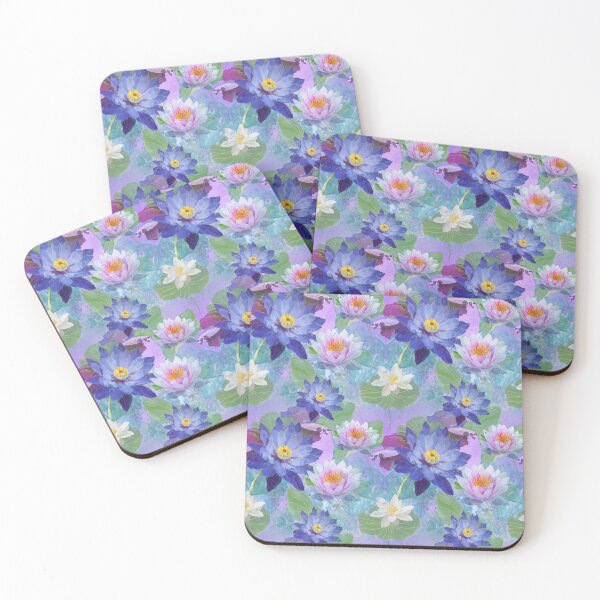 Item preview, 'Mysticism' Watercolor Textile Design Blue Lotus Flowers designed and sold by Venus-in-Virgo.