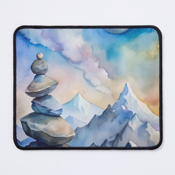 Item preview, Mountain, Moon, and Balancing Stones Watercolor Art designed and sold by niteshRart.