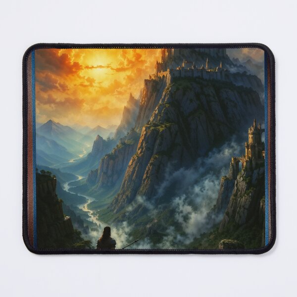 Item preview, A Warrior's Epic Return To A Majestic Mountain Castle At Sunset Enchanted AI Concept Art by Xzendor7 designed and sold by Xzendor7 Digital Art Creations.