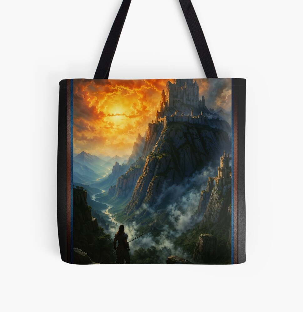 A Warriors Epic Return To A Majestic Mountain Castle At Sunset AI Concept Art by Xzendor7 4 A Warrior's Epic Return To A Majestic Mountain Castle At Sunset Enchanted AI Concept Art by Xzendor7 Decorative Art Print Tote Bag