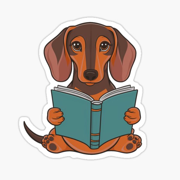 Dachshund Reading Stickers for Sale | Redbubble