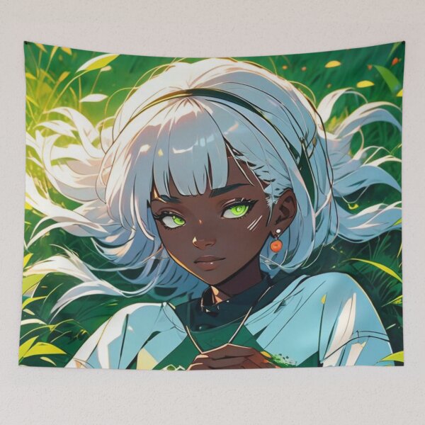 Item preview, African Anime Girl In The Field- Wallpaper designed and sold by AnimeRay.