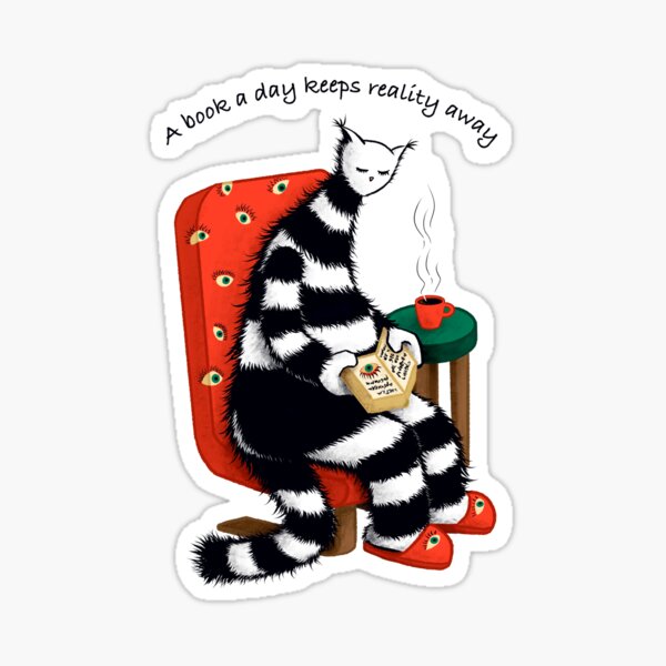 Item preview, A Book A Day Keeps Reality Away - Reading Cat Lover Art designed and sold by Boriana Giormova.